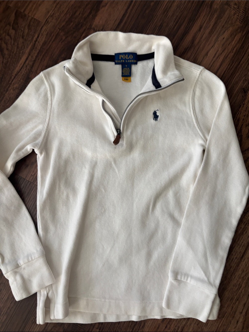 Polo by Ralph Lauren White Half-Zip Sweater with Navy Logo